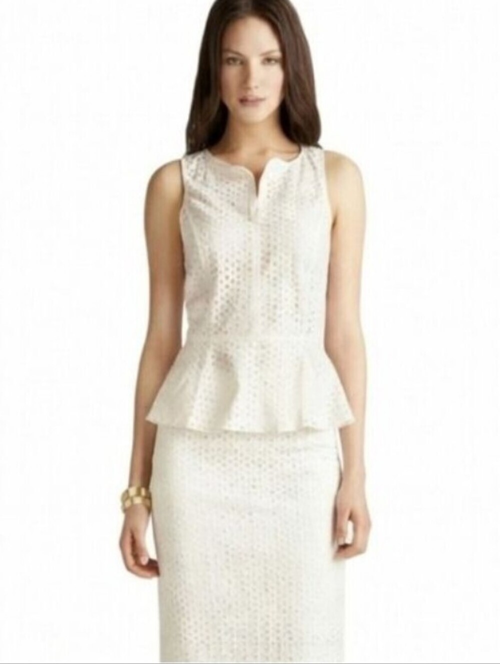 Max Studio Eyelet Lace Sleeveless Peplum Dress Ivory Size 2